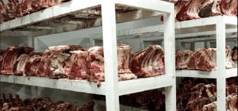 Beef ageing on racks in the dry-age room